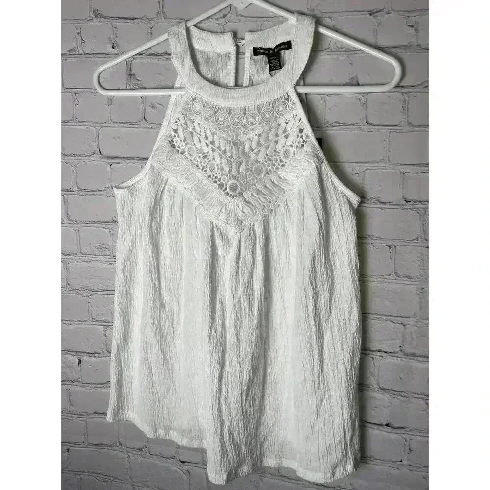 NWT Cable and Gauge Embroidered White Halter Tank Top Women’s Size S